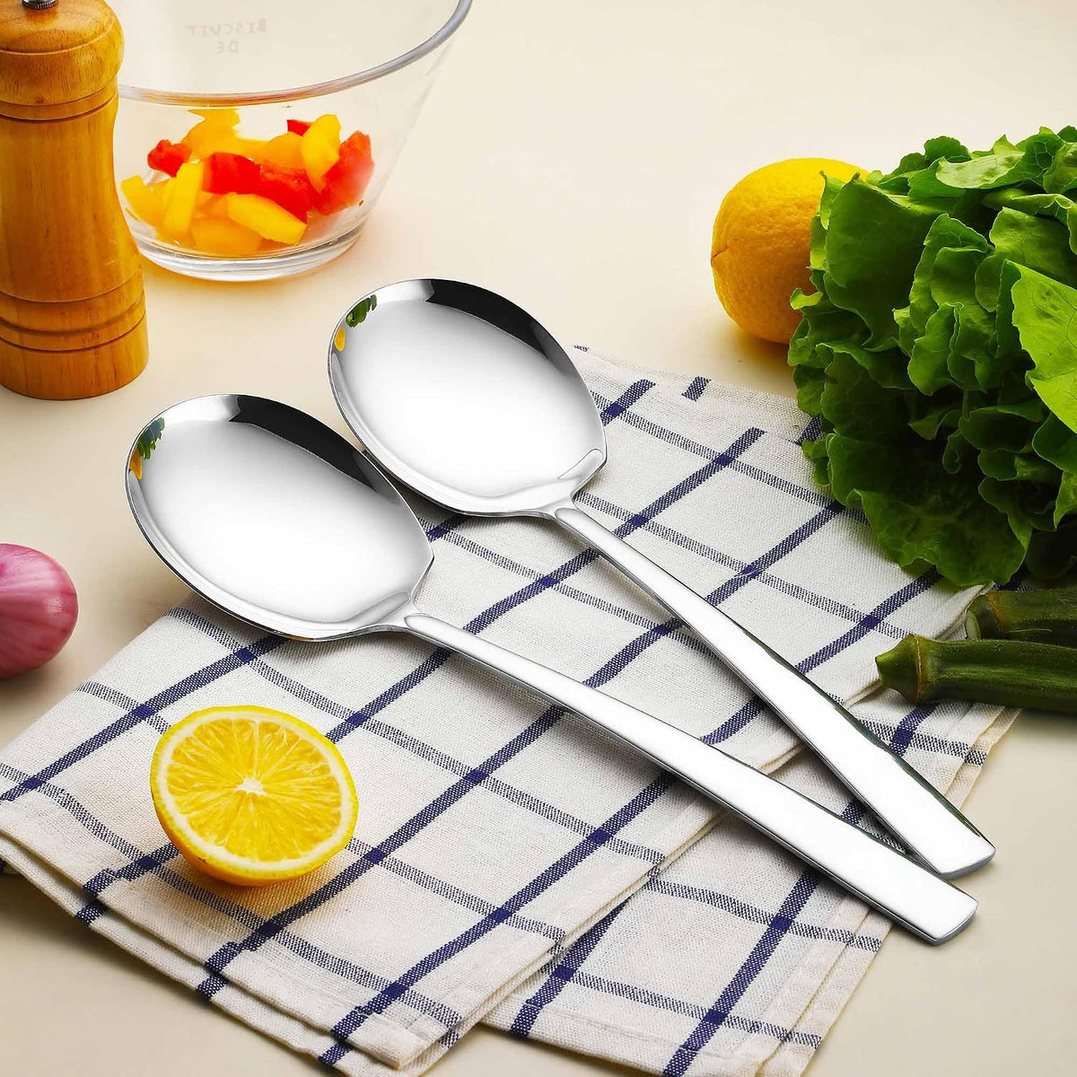 Extra Large Serving Spoons Set of 6-Piece, 11.7-Inch Serving Slotted Spoon x 3 Serving Spoon x 3, 18/8 Stainless Steel Serving Utensil for Buffet, Parties, Catering - Dishwasher Safe(6-Pack, Silver)