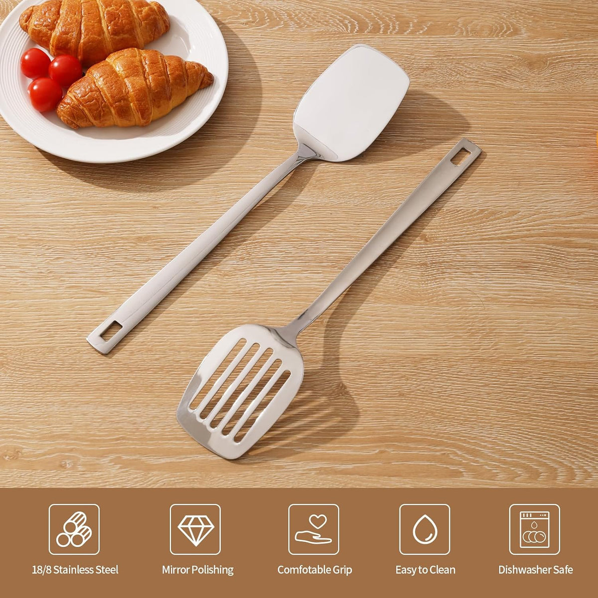 18/8 Stainless Steel Metal Spatula Wok Turner, 2 Pcs