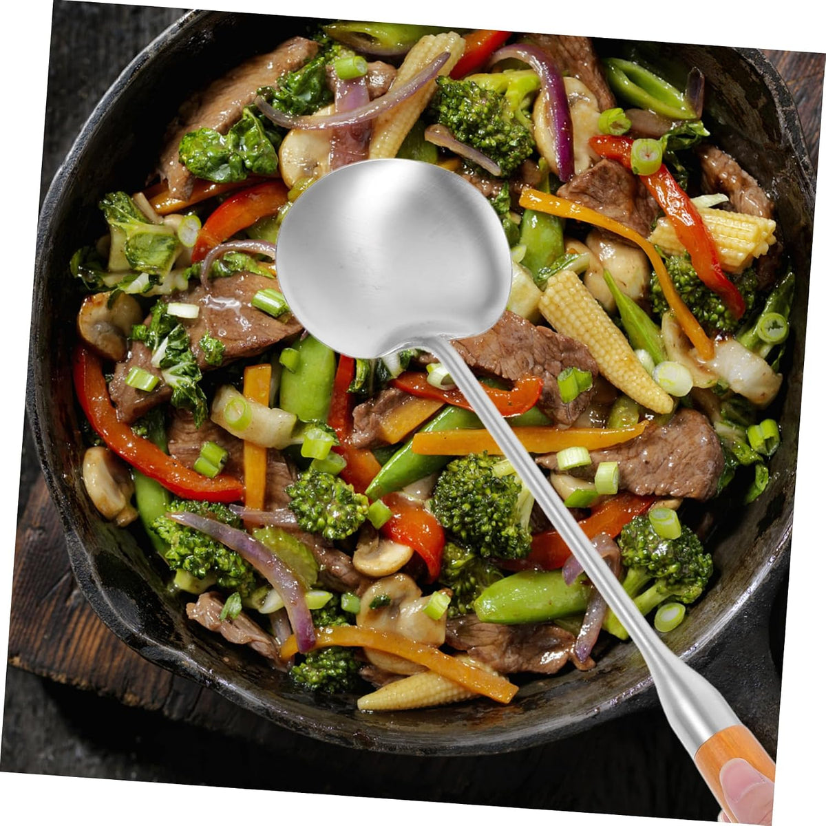 CHILDWEET Stainless Steel Wok Turner with - Wooden Handle Versatile Stir Fry Spatula for Cooking Flipping and Frying Kitchen Utensil with Seamless Design and