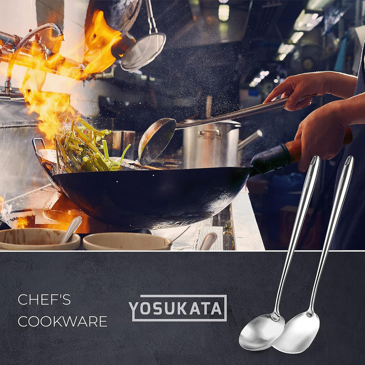 YOSUKATA 17’’ Wok Spatula and Ladle - Set of 2 Heat-Resistant Wok Tools