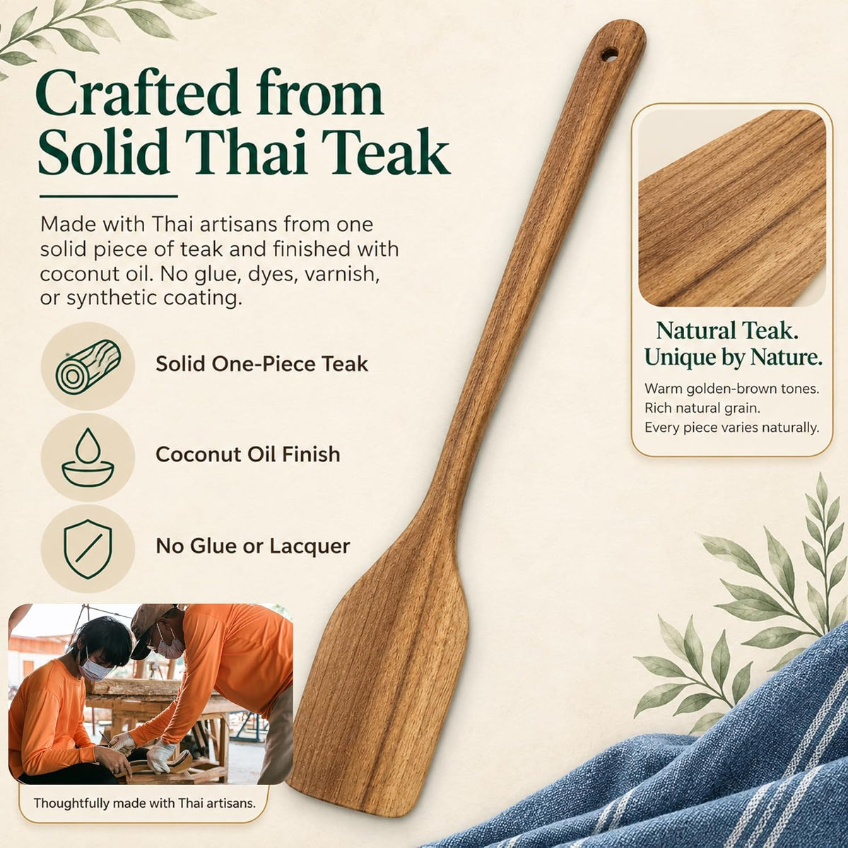 FAAY 18" Teak Wooden Spatula, Stir Paddle for Seafood Boils & Stockpots | 18-inch teak stir paddle for seafood boils, crawfish, gumbo, roux, jam and stock pots; no lacquer, coconut oil finish.